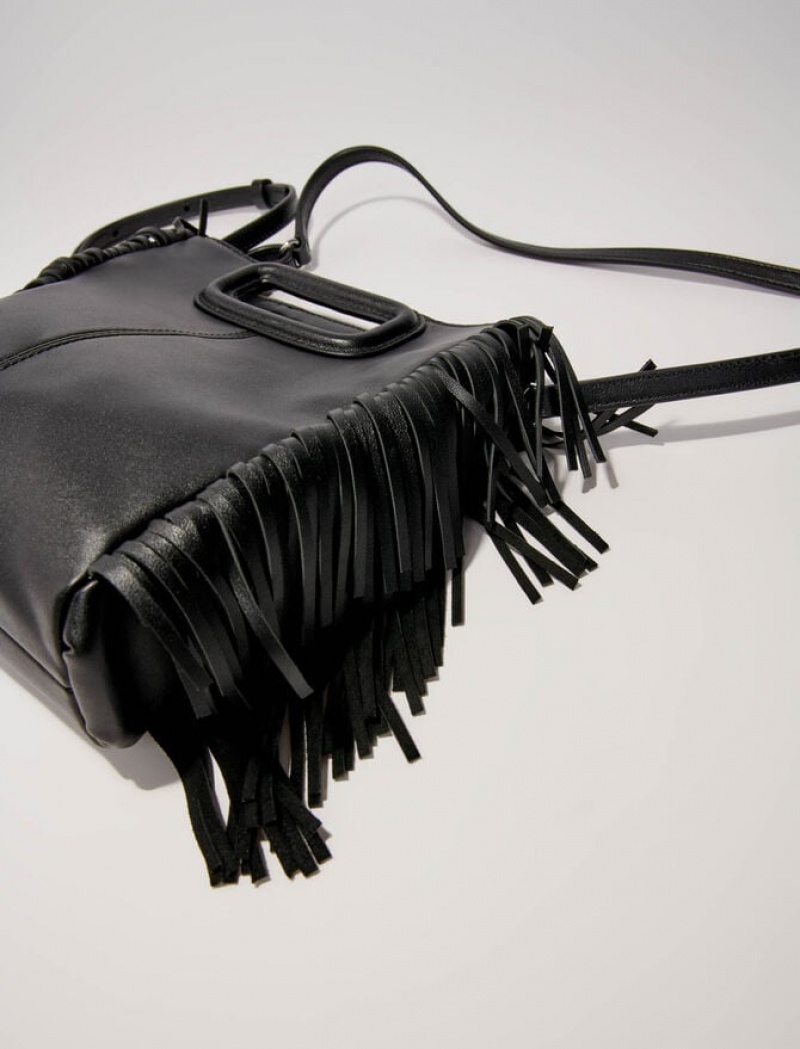 Maje Fringed Leren Tassen Dames Zwart | UCFJZPX-13